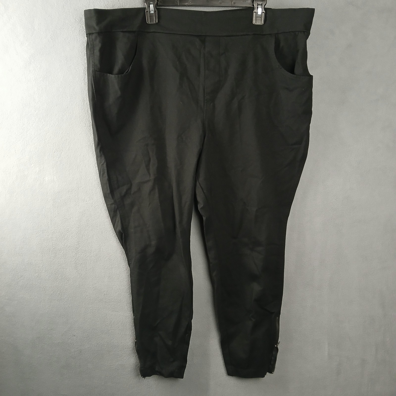 Terra & Sky Ponte Pants Womens 3X Black Rayon Stretch High Waisted Ankle Zip