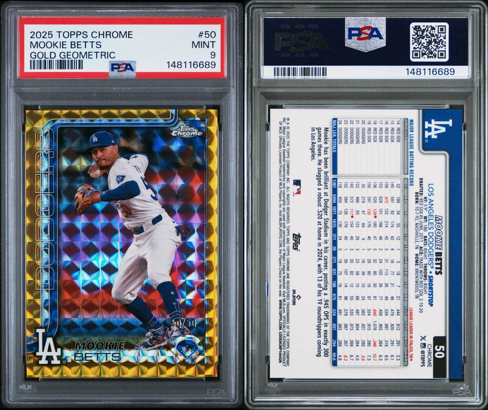 2025 TOPPS CHROME GOLD GEOMETRIC #50 MOOKIE BETTS /50 PSA 9 view 3