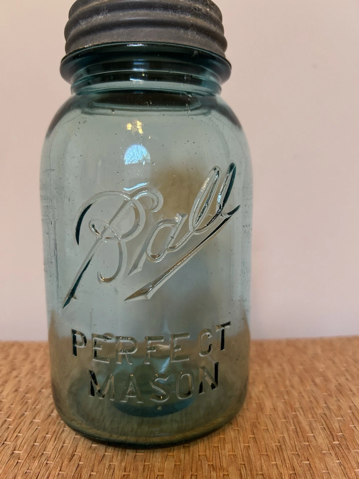 Vintage Blue Glass Ball Perfect Mason Quart Canning Jar with Zinc lid
Opens in a new window or tab
