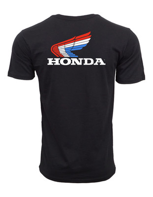 HONDA MOTOR SPORT RACING FLAG WINGS GRAPHIC T SHIRT BLACK