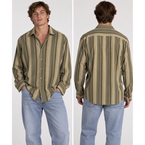Ted Baker, Ted Baker London Vintage Mens Size 5 XL Green Striped Button Down Cotton Shirt