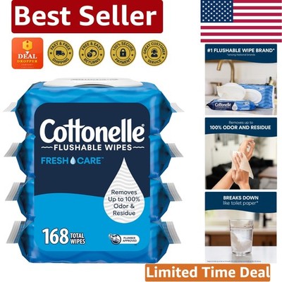Fresh Care Flushable Wet Wipes - 168 Count for Gentle, Odor-Free Cleansing