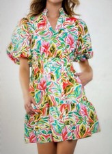 THML Women s Size S Dress NWT Fiji Tropical Puff Sleeve Floral Mini Vacation