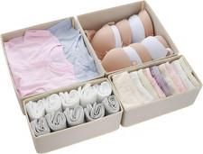 Drawer Organizer Set 4 Pack - Foldable Fabric Storage Bins with Zipper Bottom fo