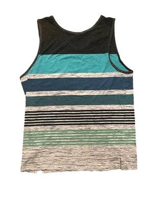 Mens Ocean Current Striped Blue & Gray Tank Top Size Large