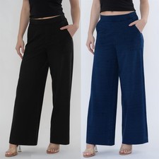 EX M&S Womens Denim Wide Leg Trousers Elasticated High Waist Ladies Denim Pants