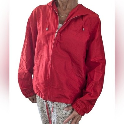 NWT Vintage Escada Sport 100% Silk Hooded Red Jacket Y2K Size M