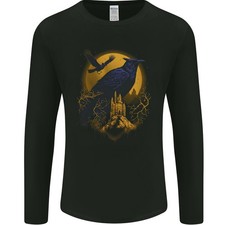 A Raven  Haunted House Moon Halloween Mens Long Sleeve T-Shirt
