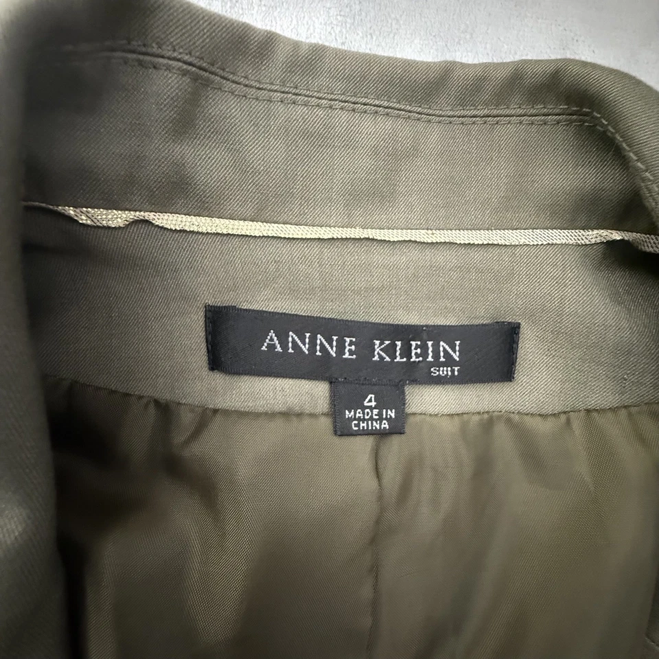 Traje Anne Klein Para Mujer Forrado Trabajo Negocios Blazer Chaqueta Talla 4 Verde Oliva Suave Foto 3 de 4