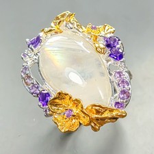 Gems jewelry 28 ct+ Natural Moonstone Ring 925 Sterling Silver Size 8 /R448273