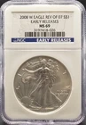 2008-W Reverse of 2007 Silver Eagle- Early Releases- MS69 NGC