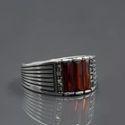 925 Sterling Silver Natural Red Garnet Gemstone Men's Ring