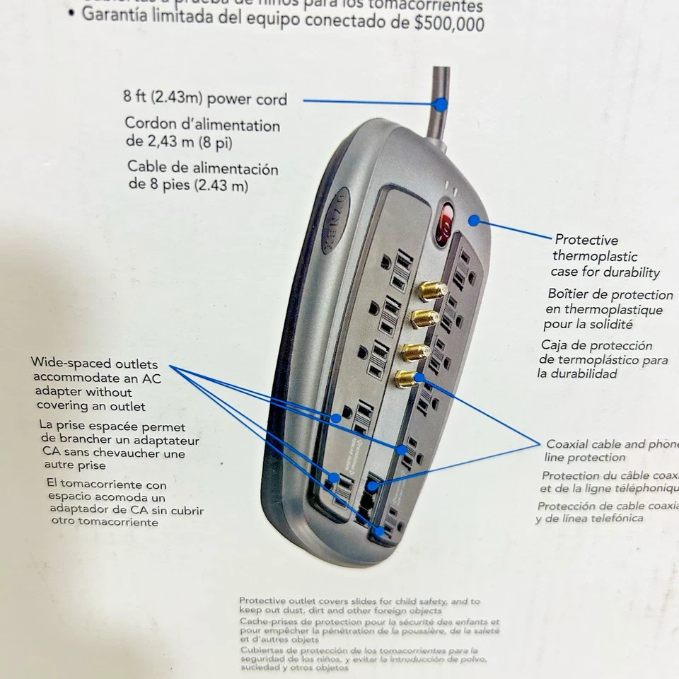 Brand New Dynex DX- S114241- 11 Outlet PC Home Office Surge Protector 8-Foot - Image 4 of 4