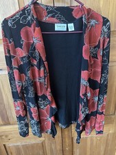 Chico's Travelers Floral Cardigan Jacket Sz 0 S Small Red Black Slinky Knit