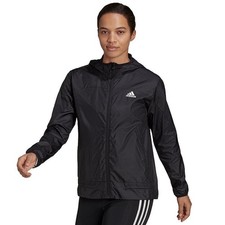NEW Women's Adidas Marathon 3 Stripes Jacket Medium Black 60 Rain Windbreaker