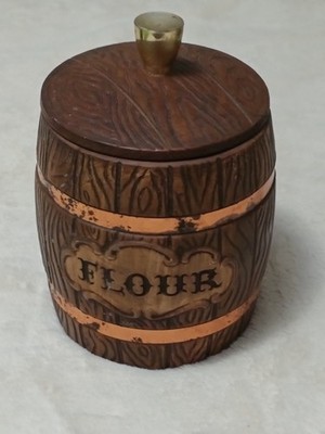 Vintage MTM Treasure Craft Flour Canister Brown Ceramic Barrel Container 