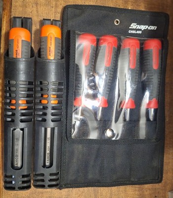 Snap On NOS 4 Pc Wood Chisel Set With Bahco 2 Pc Set. Split Proof Handles. Spain