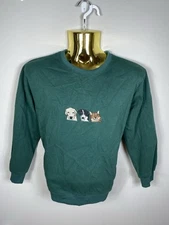 Vango Sweater Green Embroidered Pets Dogs Cats Crew Neck Long sleeve 100% Cotton