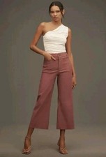 Anthropologie Colette Cropped Wide-Leg Pants Mauve Taupe Maeve Size 26 NWT