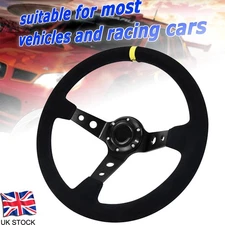 6 Bolt Steering Wheel 350mm Black Suede Fits for Race Rally Road Deep Dished UK