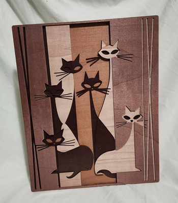 #ad Layered Wood Atomic Cat MCM Mid Century Modern Wall Art Home Decor 13 x 10 1 2quot; $64.99