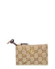 Gucci Gg Marmont Zip Gg Canvas  Leather Key Pouch Women's Brown
