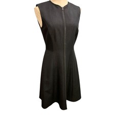 Size 6 Tahari A-Line Tristen Dress Heather Black Front Zip Lined