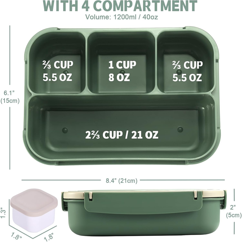 Bento Box Lunch Container for Adults Kids with 4 Compartments