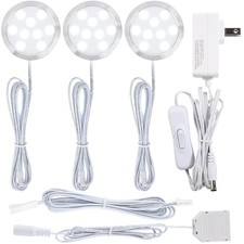 Plug-in Under Cabinet Round Puck Light Kit, 120V 3 Lights, 6000K Cool White