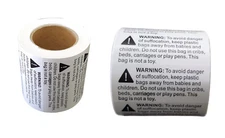 500 Risk of Suffocation Warning Label for FBA for Clear OPP or Poly Bags