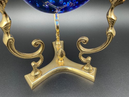 Vintage Godinger Cobalt Blue Bubble Paperweight Cleopatra Brass Stand 12" - Picture 2 of 6