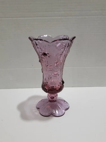 Fenton Cabbage Rose Dusty Rose Pink Footed Art Glass Vase Scalloped