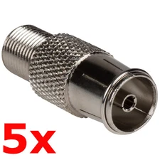 5 Pack - PAL Female to F Type Jack Adapter - Coax TV FM Radio Antenna Converter