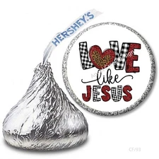 108 Tartan Plaid Love Like Jesus Favors Hershey Kiss Stickers Candy Wrappers