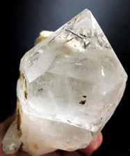 337g  Natural Quartz Crystal Point & Black Tourmaline & Pyramid T869