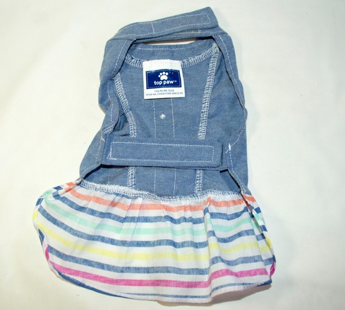 Vestito cane cucciolo top zampa denim blu corpetto fondo a righe taglia XS - Foto 3 di 5