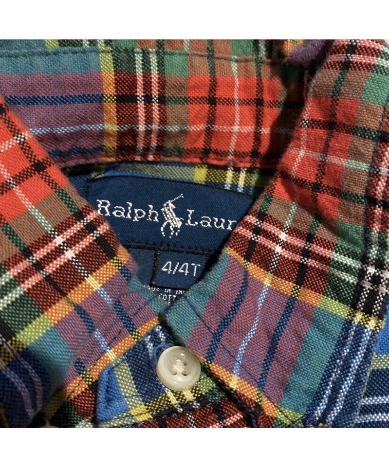 Ralph Lauren красный/синий/зеленый/желтый клетку рубашка на пуговицах - детский размер 4/4T - Изображение 3 из 3