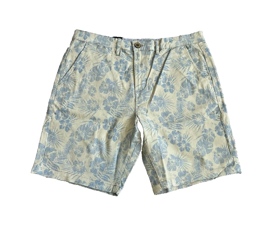 Jachs Khaki Blue Tropical Printed Stretch Chino Shorts 31 NEW Palm Floral Preppy