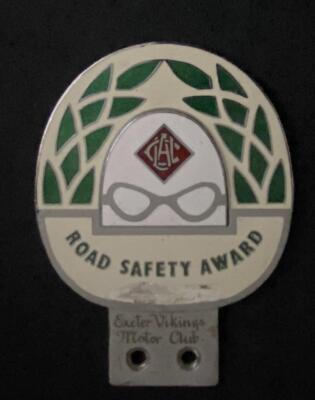 SHELL MEX & BP ROAD SAFETY AWARD EXETER VIKINGS ENAMEL CAR BADGE EMBLEM INSIGNIA