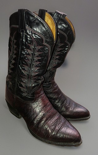 Vintage Tony Lama Cowboy Boots Men’s 9 D Two Tone Oxblood/Black - Picture 7 of 19