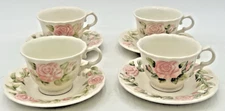 (4) METLOX POPPYTRAIL VERNON ROSE PINK FOOTED CUP & SAUCERS