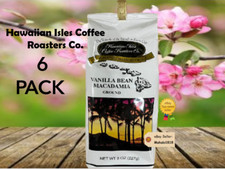 Six 6 Pack HAWAIIAN ISLES VANILLA BEAN MACADAMIA NUT Coffee 8oz Ground FRESH