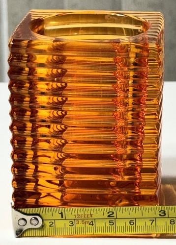 Candle Lamp Orange Ribbed Square Glass Candle Tea Light Holder - Picture 13 of 19
