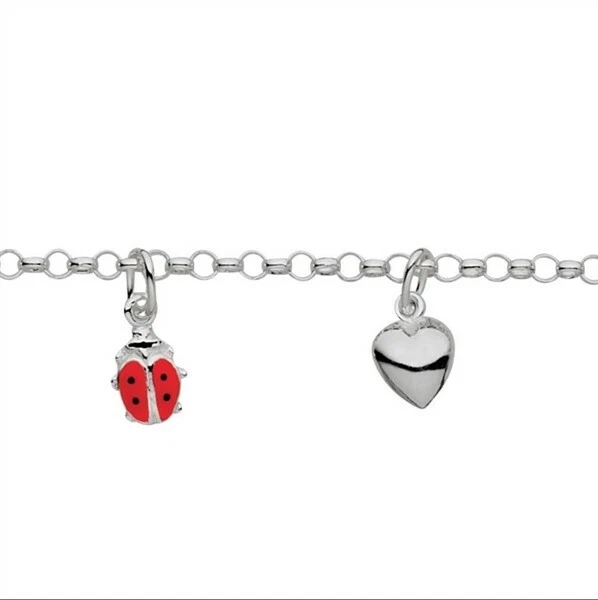 Brand New - Sterling Silver Baby Childrens Bracelet Lady-Bird & Heart Charms - Image 3 of 4