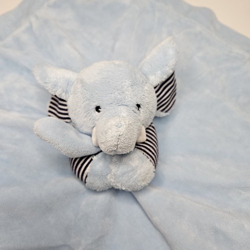 Manta de seguridad Carters bebé azul elefante Lovey azul marino a rayas satinado sonajero de felpa - Imagen 2 de 10