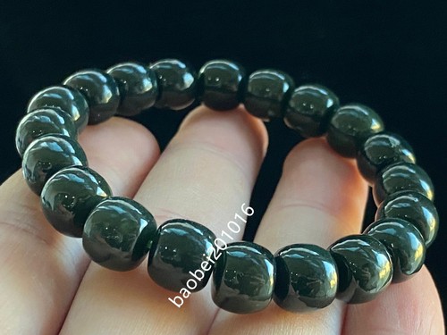 Bracciale nefrite cura fortunata perle giada Hotan naturale certificato 10 mm 和田玉手链 - Foto 2 di 5