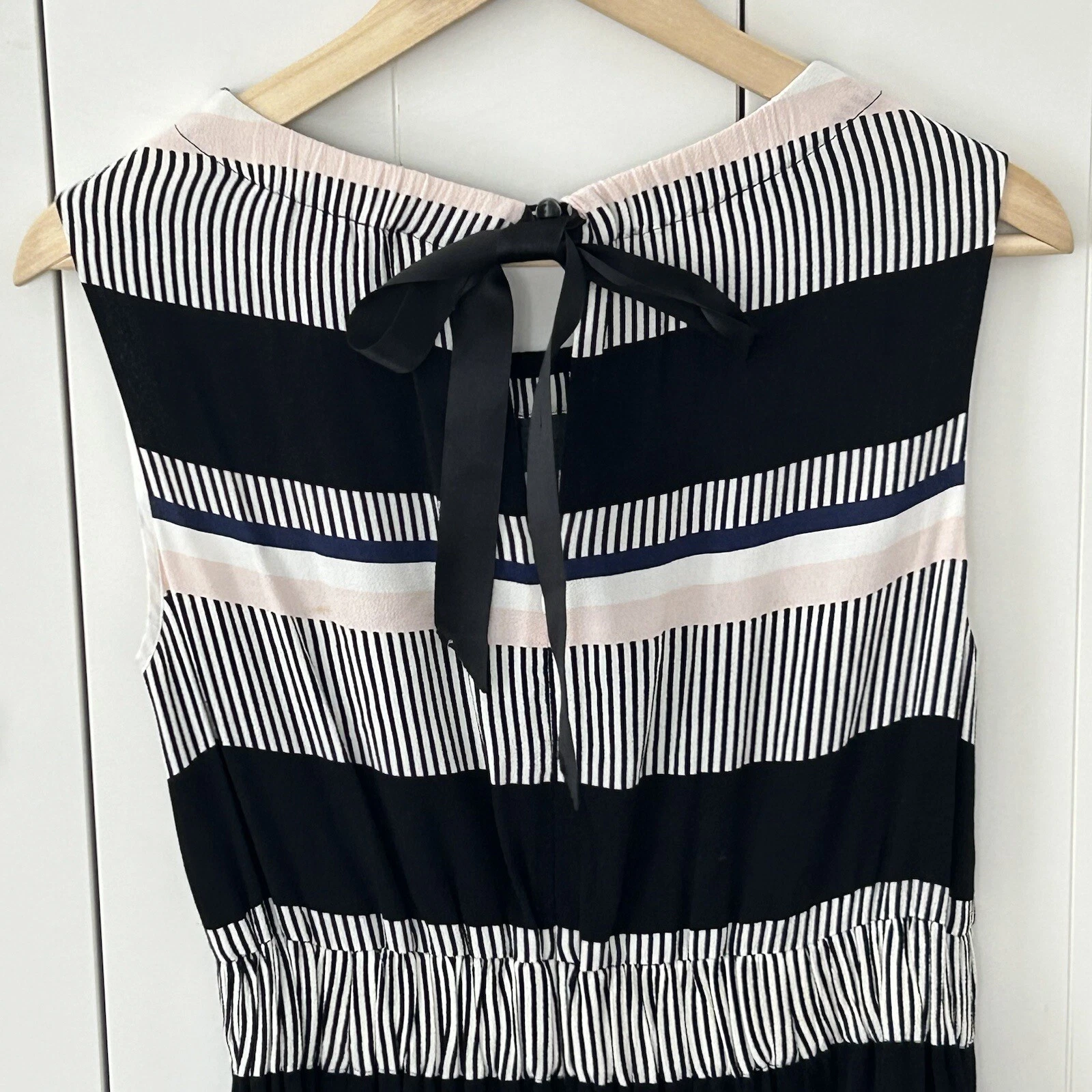 Abito Kate Spade Bay a righe cravatta fiocco schiena taglia 4 senza maniche nero festa *