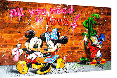 Leinwand Bilder Micky Love Minnie Pop Art Wandbilder-Hochwertiger Kunstdruck