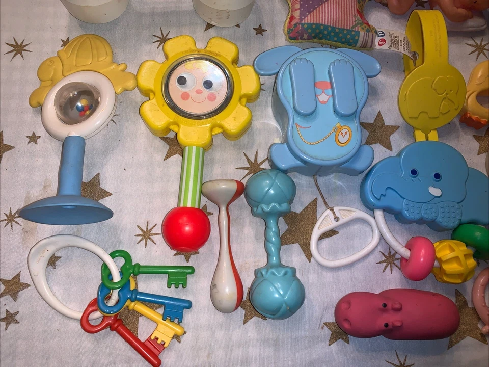 Vintage Lot Of 70’s 80’s Baby Rattles, Keys, Teether  Plastic Toys Fisher Price - Image 2 of 4