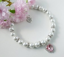 Pearl necklace for dogs and cats with a heart charm, dog pearl collar
